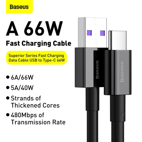 Cáp sạc nhanh Baseus Superior Series Type C 66W (6A/66W, 480Mbps, USB to Type-C, ABS+TPE, Fast Charging Data Cable )