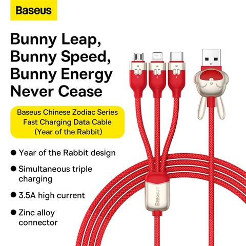 Cáp Sạc Nhiều Đầu Hình Con Giáp Tết 2023 Baseus Chinese Zodiac Series Fast Charging Data Cable (Year of the Rabbit) USB to M+L+C 3.5A