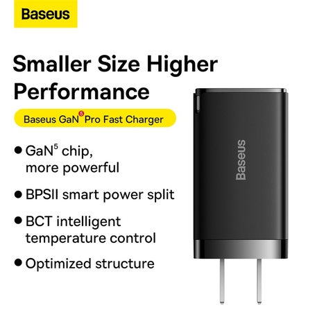 Combo Sạc Nhanh kèm Cáp C to C Baseus GaN5 Pro Quick Charger 65W (Type Cx2 + USB , PD3.0/ PPS/ QC4.0/ SCP/ FCP Multi Quick Charge Protocol, New Upgrade Technology)