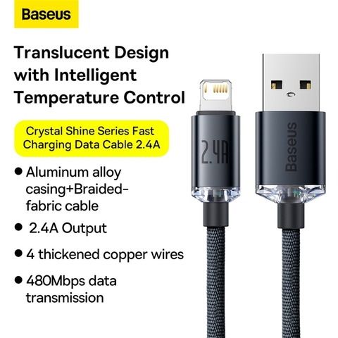 Cáp sạc nhanh, truyền dữ liệu tốc độ cao siêu bền USB to iP Baseus Crystal Shine Series Fast Charging Data Cable Lightning 2.4A