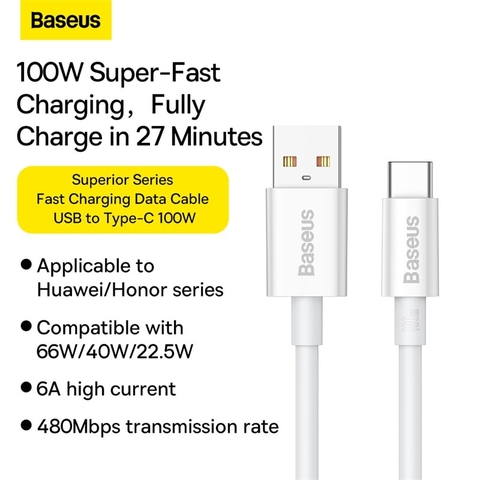 Cáp sạc nhanh Baseus Superior Series Type C 100W (480Mbps, USB to C, ABS+TPE, Fast Charging Data Cable )