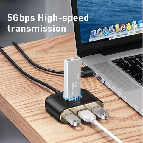 Bộ HUB chia cổng USB Baseus Square Round 4 in 1 ( Type C/ USB 3.0 to USB3.0*1+USB2.0*3 Smart Adapter)