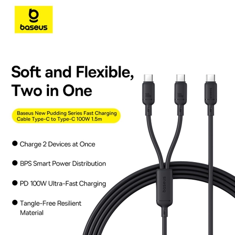 Cáp Sạc Nhanh Baseus Silky Series Fast Charging Cable Type-C to Dual Type-C 100W