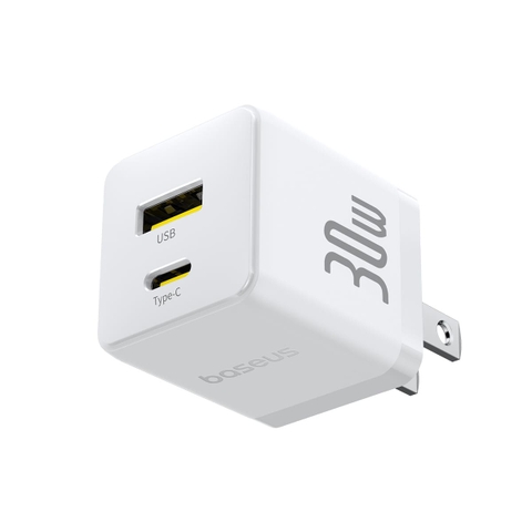 Combo Sạc Baseus 30W Type-C + USB - Sạc Nhanh - Không Nóng Máy (Cốc chân dẹp - Cáp nhựa dẻo - 1m)