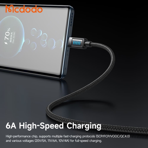 Cáp Sạc Mcdodo Cab Vision USB to Type-C 6A | Đèn LED Độc Đáo, Chống Đứt Gãy