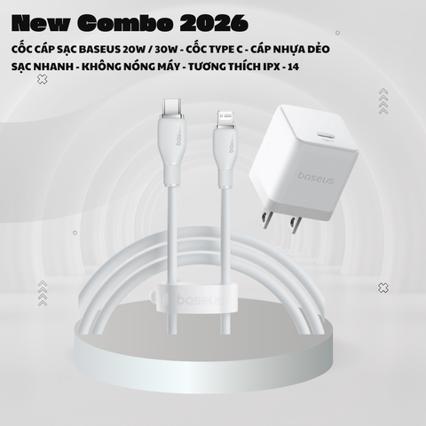 Combo Cốc Cáp Sạc Baseus 20W / 30W - Sạc Nhanh - Không Nóng Máy (Cốc Type-C, Cáp Type-C to Ln 1m)