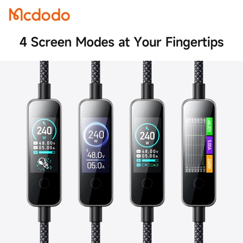 Cáp Sạc Nhanh Mcdodo Vision 240W Type-C to Type-C | Màn Hình TFT Cảm Ứng, Dây Dù
