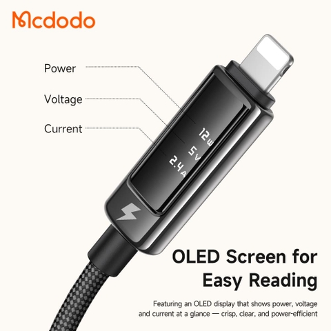 Cáp Sạc Mcdodo Vision Màn Hình OLED | USB to Ln 3A, Hợp Kim Kẽm, Dây Dù
