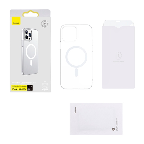 Combo Ốp Lưng & Cường Lực Baseus Crystal Cho iP12 | Hỗ Trợ Sạc Từ Tính, Siêu Mỏng