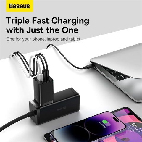 Combo Sạc Nhanh kèm Cáp C to C Baseus GaN5 Pro Quick Charger 65W (Type Cx2 + USB , PD3.0/ PPS/ QC4.0/ SCP/ FCP Multi Quick Charge Protocol, New Upgrade Technology)