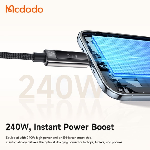 Cáp Sạc Mcdodo Vision Màn Hình OLED | Type-C to Type-C 240W, Hợp Kim Kẽm, Dây Dù Siêu Bền