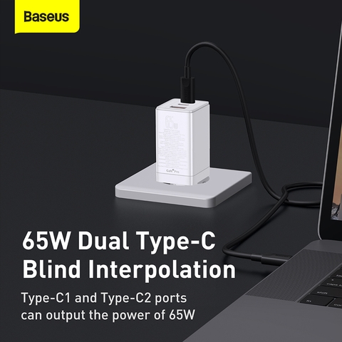 Bộ Sạc Baseus GaN3 Pro 65W | 3 Cổng 2 Type-C & 1 USB, Kèm Cáp, Sạc Nhanh Laptop