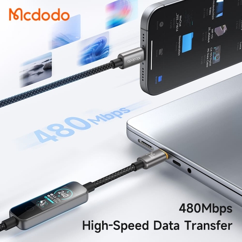 Cáp Sạc Nhanh Mcdodo Vision 240W Type-C to Type-C | Màn Hình TFT Cảm Ứng, Dây Dù
