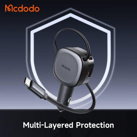 Tẩu Sạc Mcdodo FreeGo 75W USB + Type-C | Kèm Dây Type-C Rút Gọn, Sạc Nhanh Laptop Điện Thoại