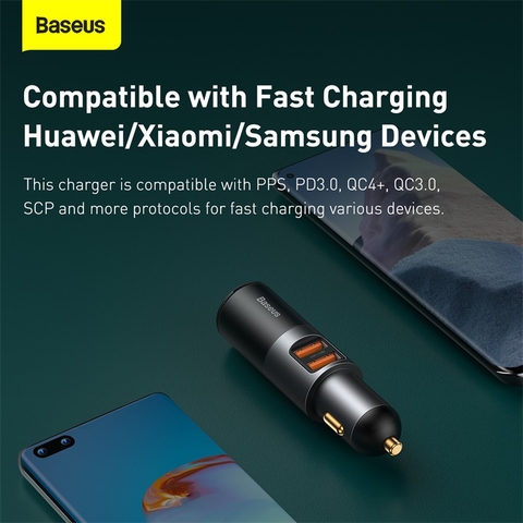 Tẩu sạc nhanh mở rộng 120W Baseus Share Together Fast Charge dùng cho xe hơi (120W, TypeC - USB Port, QC / PD3.0 Car Quick Charger with Cigarette Lighter Expansion Port )