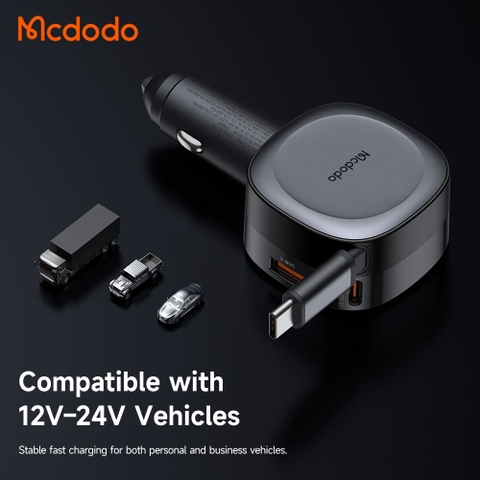 Tẩu Sạc Mcdodo FreeGo 75W USB + Type-C | Kèm Dây Type-C Rút Gọn, Sạc Nhanh Laptop Điện Thoại