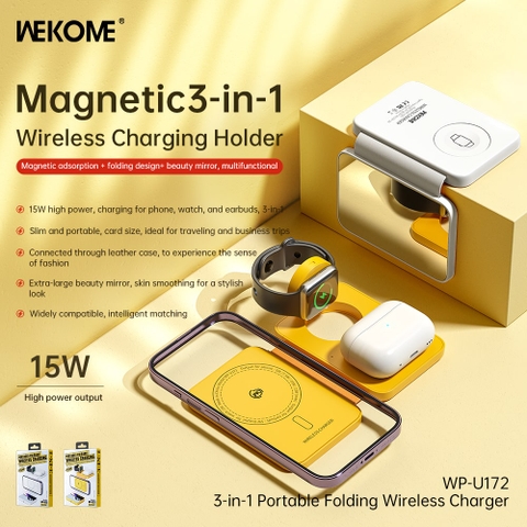 Đế Sạc Không Dây Đa Năng WEKOME WP-U172 3-in-1 Portable Folding Wireless Charger