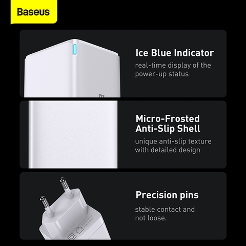 Bộ Sạc Baseus GaN3 Pro 65W | 3 Cổng 2 Type-C & 1 USB, Kèm Cáp, Sạc Nhanh Laptop
