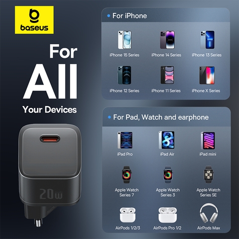 Củ Sạc Nhanh Baseus GaN5S 20W | Công Nghệ GaN5 Mới, Siêu Nhỏ Gọn, Sạc Nhanh An Toàn