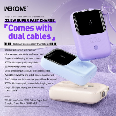 Pin Dự Phòng WEKOME WP-53 Comes With Dual Cables 22.5W Super Fast Charge Power Bank