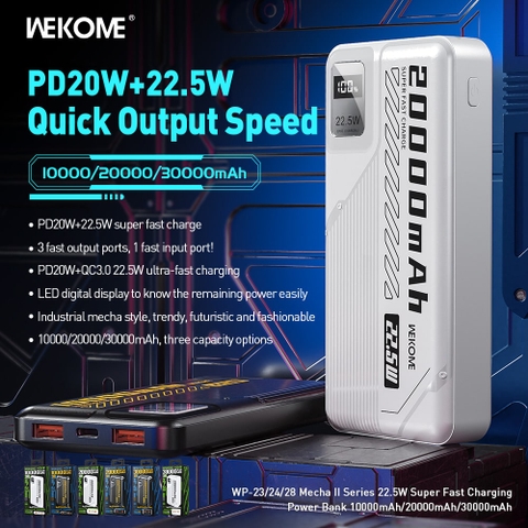 Sạc Dự Phòng WEKOME PD20W + 22.5W Quick Output Speed Power Bank