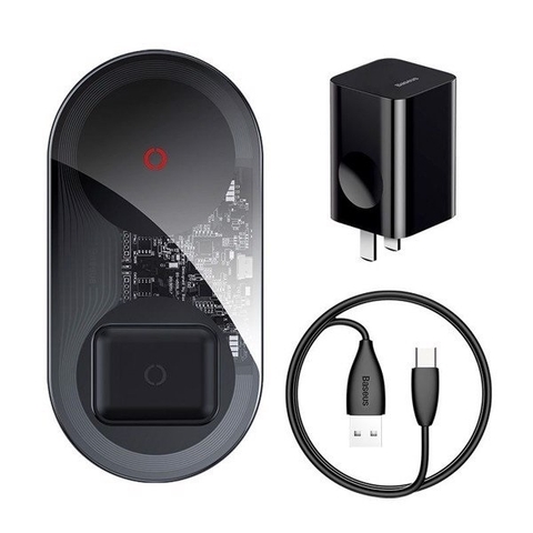 Bộ đế sạc nhanh không dây 2 trong 1 Baseus Simple Wireless Charger Turbo Edition (20W, Phone + Airpods Pro)