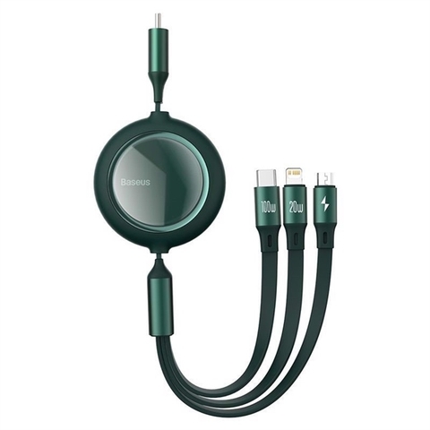 Cáp sạc dây rút 3 đầu 100W Bright Mirror One-for-three Retractable Data Cable Type-C to M+L+C (1.2m, 100W)