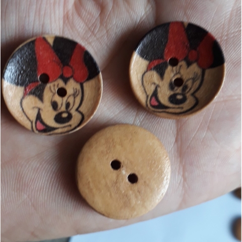 5-10 nút gỗ, cúc gỗ 2 lỗ size 25mm in chuột Mickey (#P124-94-T04)