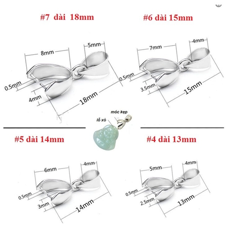 gói 5 cái móc kẹp mặt dây chuyền bằng đồng đủ size