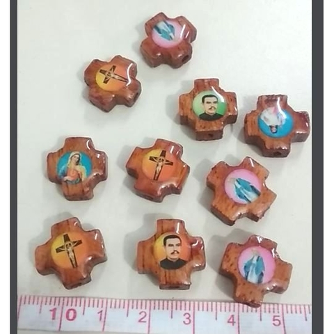 gói 2- 5-10 thánh giá gỗ xỏ vòng tay hình đức mẹ & chúa ngẫu nhiên size 16mm