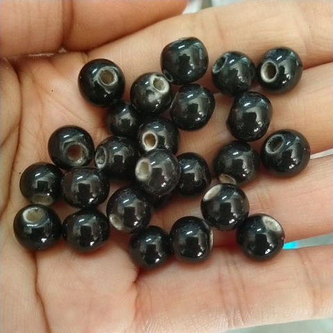 10 viên đá gốm sứ tròn đen 8mm