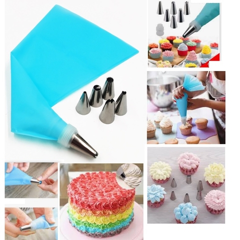 bộ 6 Đui Bắt Kem Gồm Chốt + Túi bóp kem silicon , đuôi bắt kem p191-172