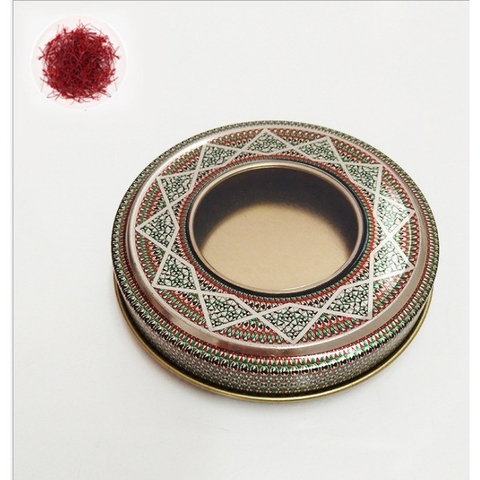 Hộp kim loại in hoa văn đựng saffron 1-5gam