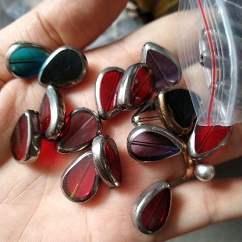 10 viên đá thủy tinh viền bạc giọt nước 12x16mm