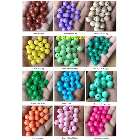 10-25gam hạt nhựa 12mm tròn nhiều màu có lỗ xỏ dây cỡ 2mm