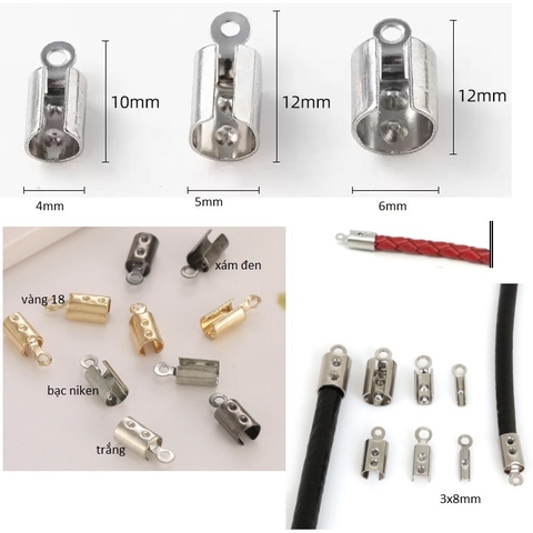 gói 10 chốt kẹp đầu dây làm vòng tay, vòng cổ dạng tròn đủ size 3mm, 4mm, 5mm, 6mm (P182-26)
