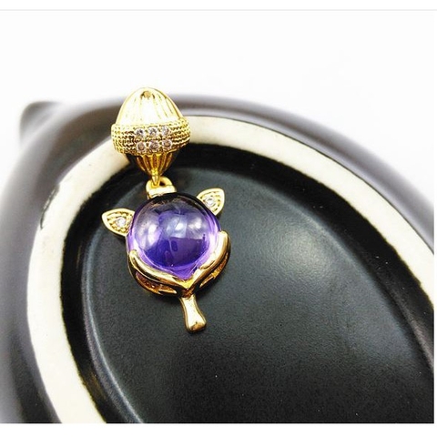 Mặt dây chuyền hồ ly đá tím bọc đồng mạ màu vàng 10 x 29mm- MH2643