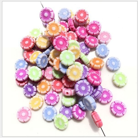 #P117-46 gói 10-50gam hạt nhựa hoa 6 cánh 9.5mm màu mờ