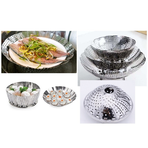 Vỉ hấp  inox đa năng, XẾP GỌN tiện lợi CÓ 3 SIZE ĐỂ CHỌN, giá hấp cách thủy