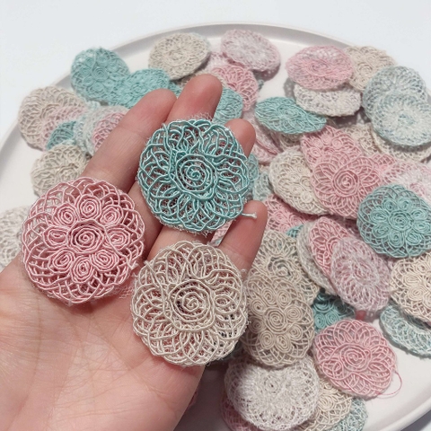 K02- gói 10 Hoa vải lưới hỗn hợp 4cm trang trí diy tùy ý