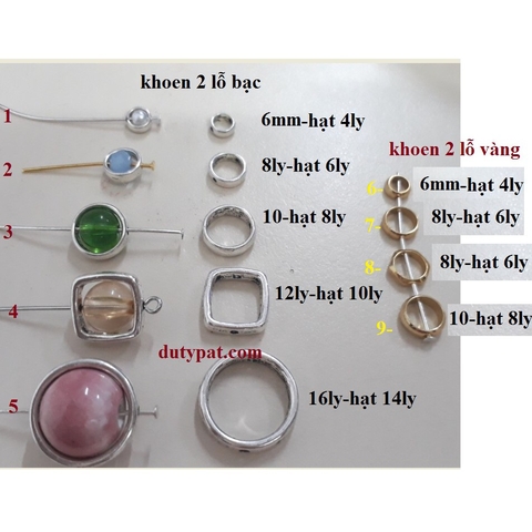 10 khoen 2 lỗ trang trí hạt màu bạc