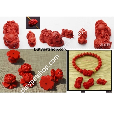 Tỳ hưu , hoa sen đỏ làm từ bột chu sa trừ tà (bột đá núi lửa), tỳ hưu làm vòng tay Lucky Pixiu