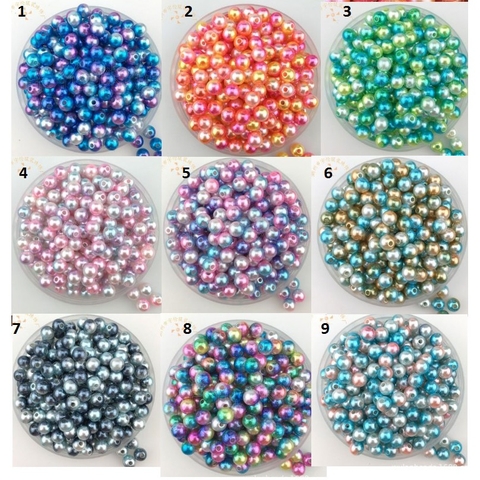50gam hạt bẹt, hạt cườm ngọc nhựa CÓ LỖ đa sắc nhiều màu 6-8-10mm
