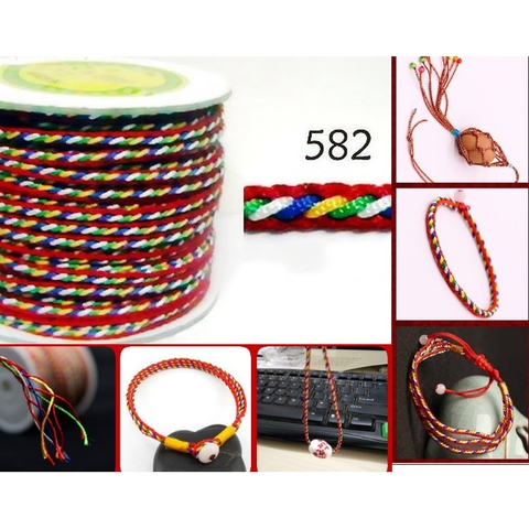 2-10met Dây chỉ ngũ sắc may mắn size 1,6-2,5-3,2mm, chỉ đỏ may mắn 582,dây đan vòng tay, dây thắt vòng,vòng cổ
