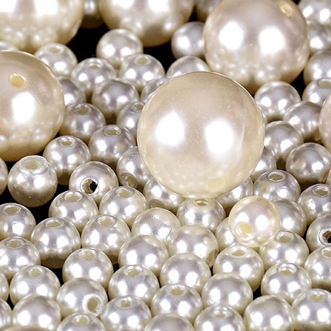 500gam Hạt ngọc trai nhựa 6-8-10mm không lỗ, có lỗ  -gói 0.5kg