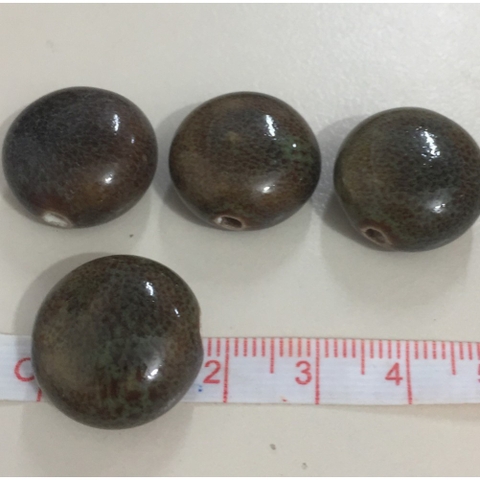 10 hạt gốm tròn dẹp 17mm hoa văn nâu xanh