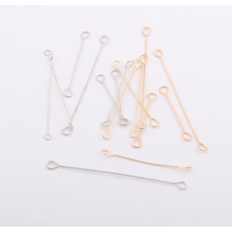 gói 10 cây kim 2 đầu móc nhiều size 20-25-30-40mm làm hoa tai (inox)