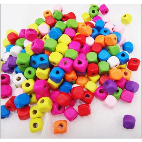 50/100gam hạt gỗ vuông nhiều màu size 8& 10mm đồ chơi, trang trí handmade