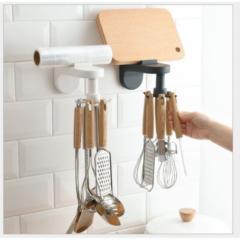 Giá Treo Đồ Nhà Bếp Nhà Tắm 6 Móc Xoay 360 Độ Treo Đồ Đa Năng (p175-66)