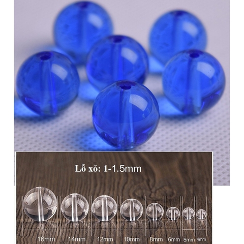 50-100gam hạt đá thủy tinh màu xanh biển size 8-10mm